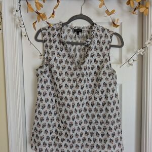 Talbots Black and White Sleeveless Mandarin Collar Blouse